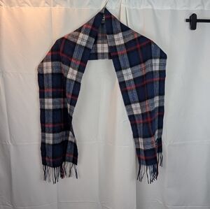 Ballantrae Blue and White Tartan Wool Scarf In EUC 100% lambswool 63" x 10"